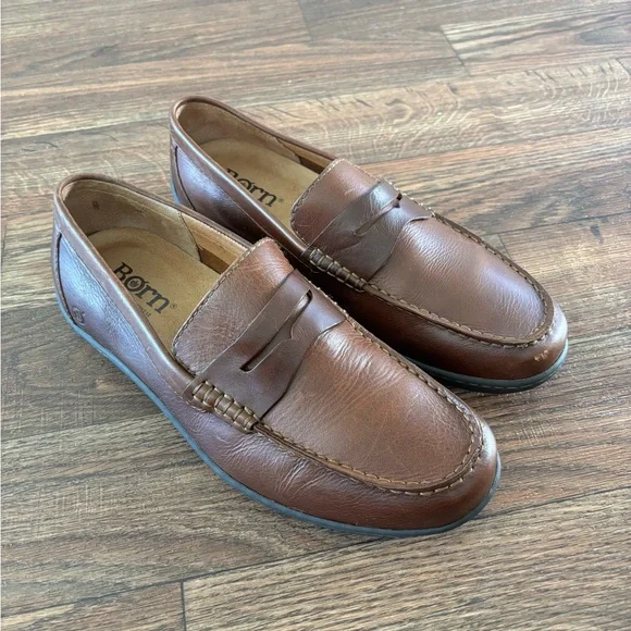 Born Mens Size 11 Simon II Tan Full Grain Leather Penny Loafers Drivers Shoes - Picture 15 of 16